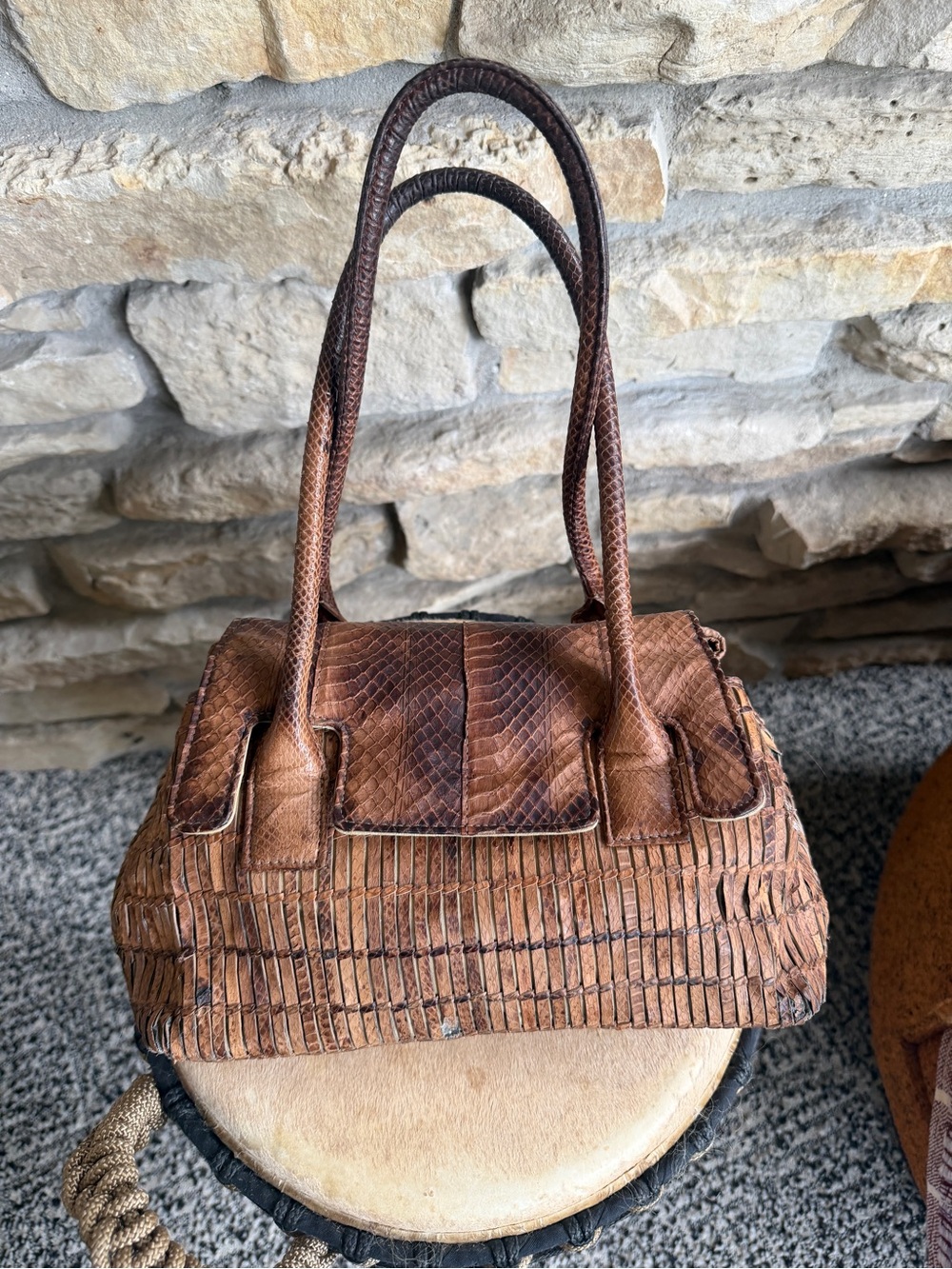 Tosca Blu Women's Brown Woven Python Leather Tote Purse Handbag